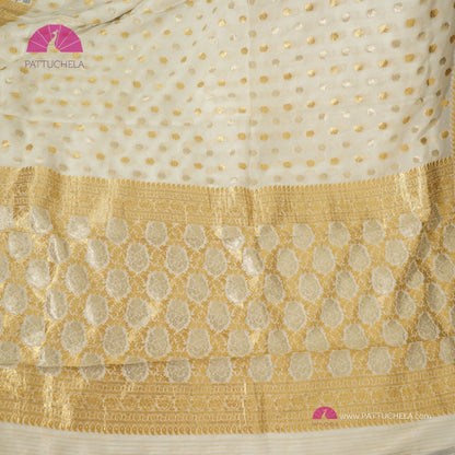 Off White Khaddi Banarasi Georgette Silk handwoven Sona Rupa Saree