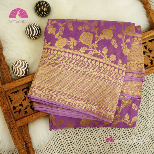 Gorgeous Khaddi Banarasi Georgette Silk handloom Jaal Saree in purple