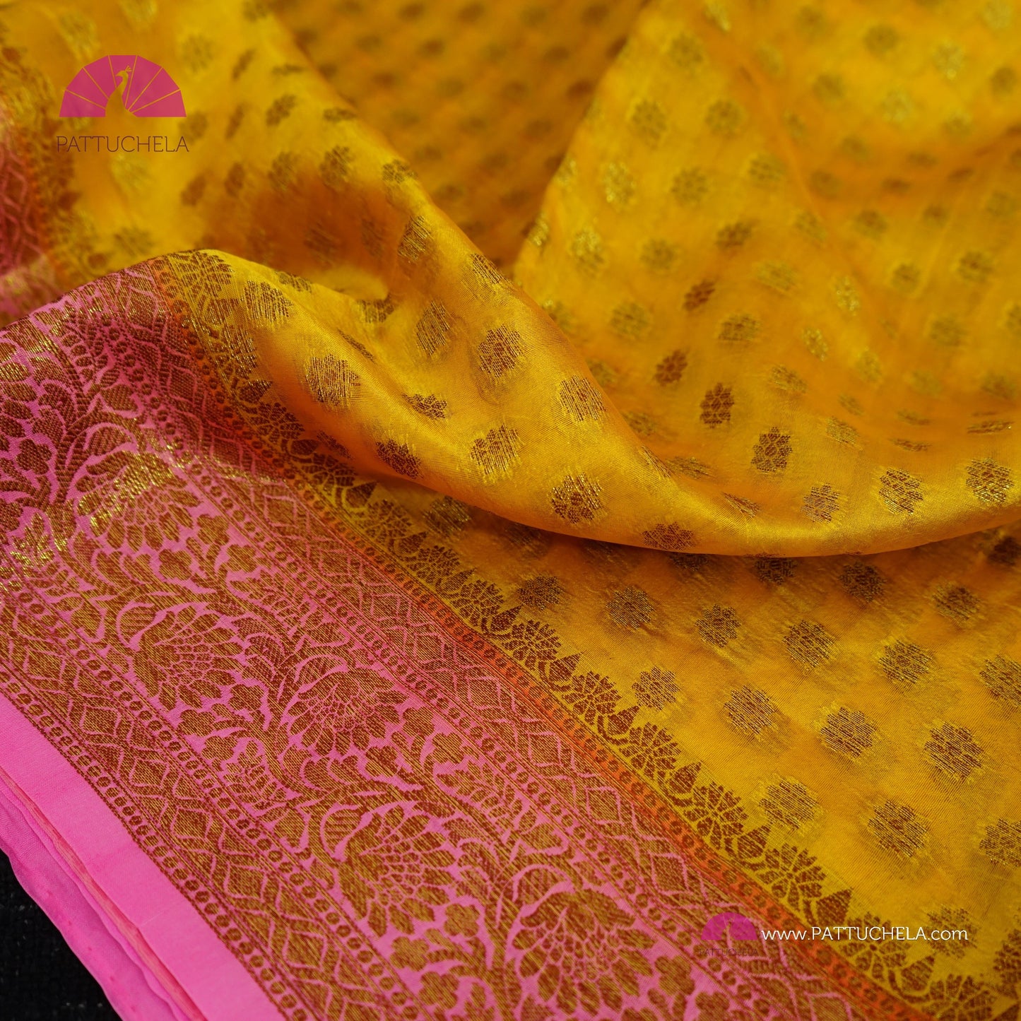 Gorgeous Banarasi Soft Silk Saree in Yellow and Pink