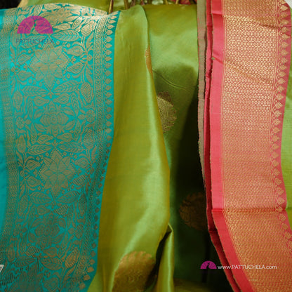 Pure Banarasi Katan Handloom Silk Saree with Ganga Jamuna Borders in Kadhuan Weaves
