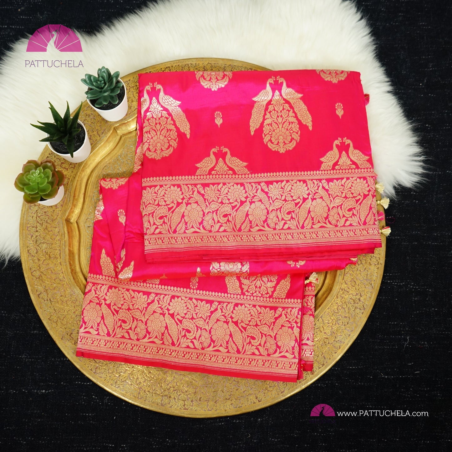 Hot Pink Pure Banarasi Katan handloom Silk Saree in Kadhuan Weaves