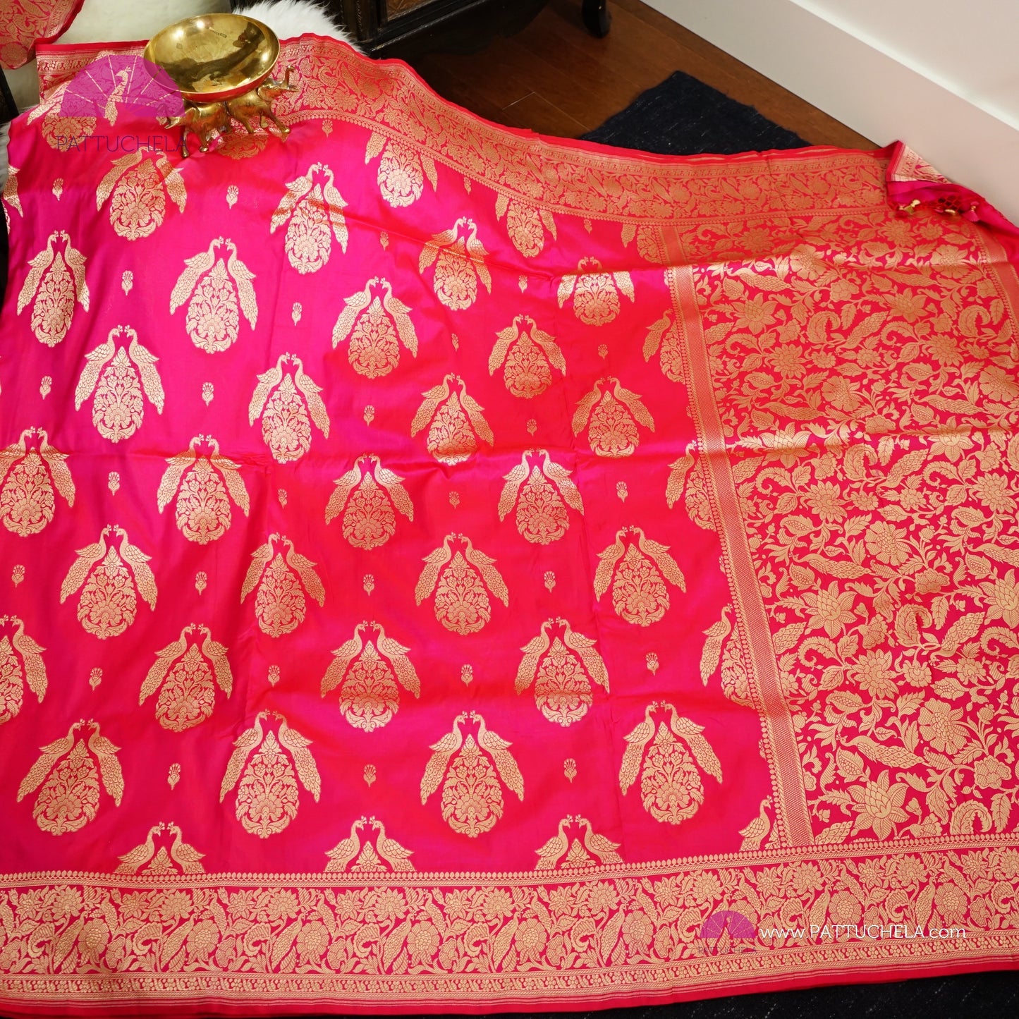 Hot Pink Pure Banarasi Katan handloom Silk Saree in Kadhuan Weaves