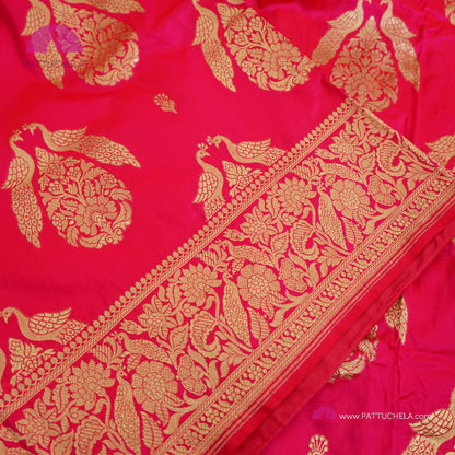 Hot Pink Pure Banarasi Katan handloom Silk Saree in Kadhuan Weaves