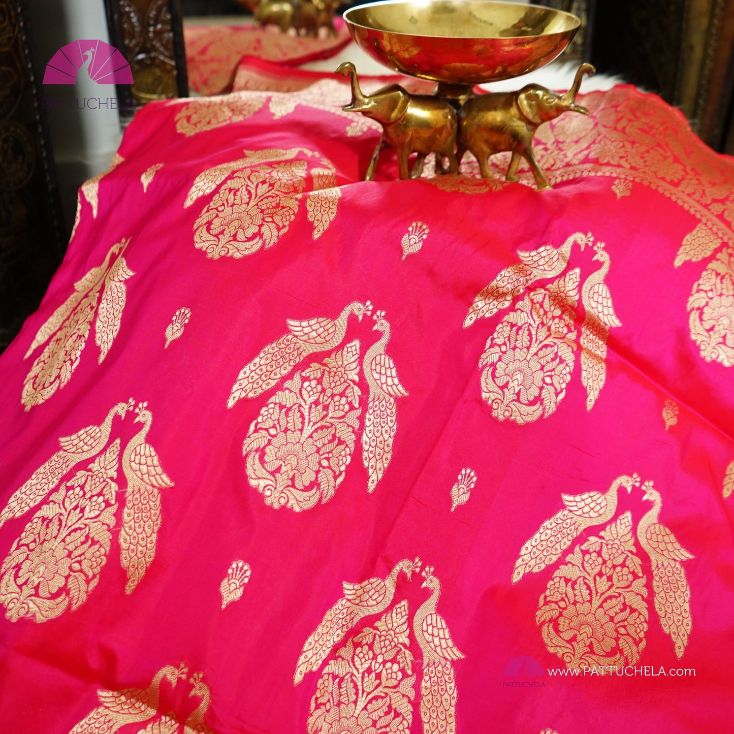 Hot Pink Pure Banarasi Katan handloom Silk Saree in Kadhuan Weaves