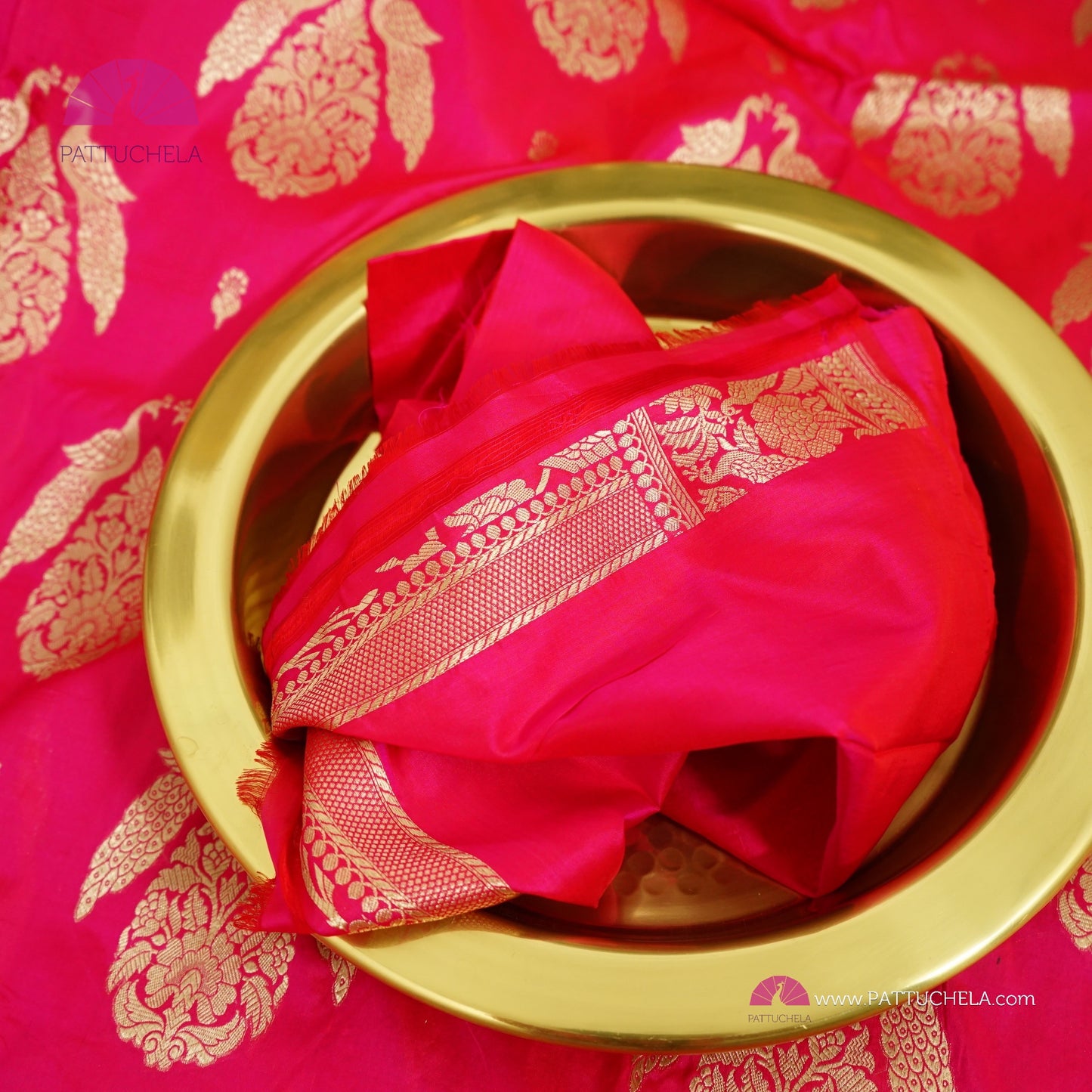 Hot Pink Pure Banarasi Katan handloom Silk Saree in Kadhuan Weaves