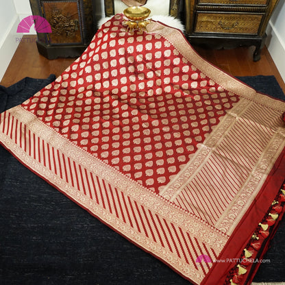 Pure Maroon Red Banarasi Katan Handloom Silk Saree