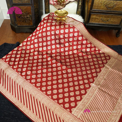 Pure Maroon Red Banarasi Katan Handloom Silk Saree