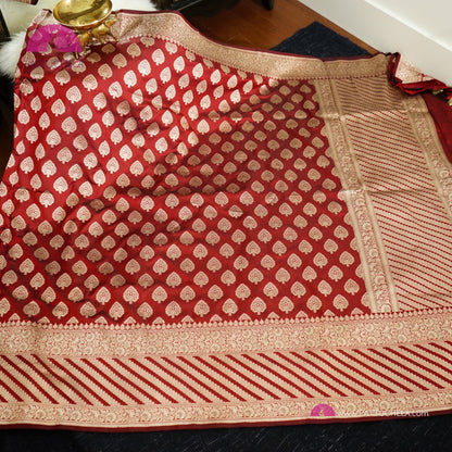 Pure Maroon Red Banarasi Katan Handloom Silk Saree