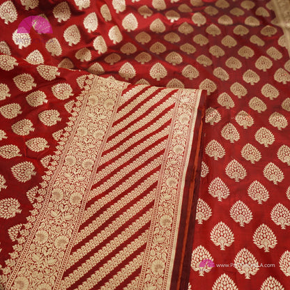 Pure Maroon Red Banarasi Katan Handloom Silk Saree