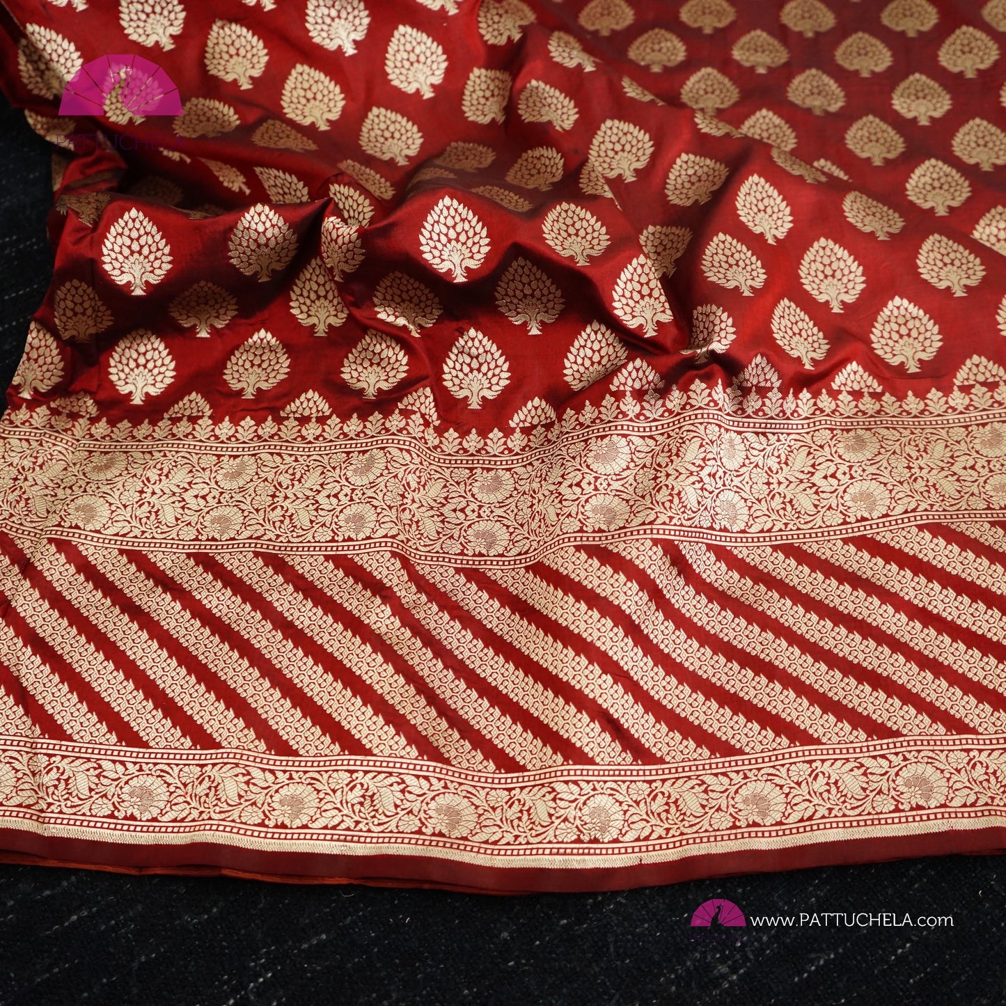 Pure Maroon Red Banarasi Katan Handloom Silk Saree