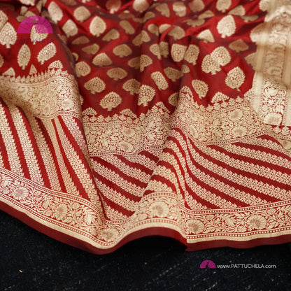 Pure Maroon Red Banarasi Katan Handloom Silk Saree