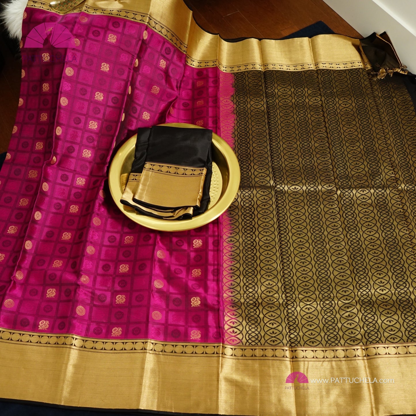 Majenta Kanchipuram Handloom SILK MARK CERTIFIED Saree with Gold Bavanchi Borders