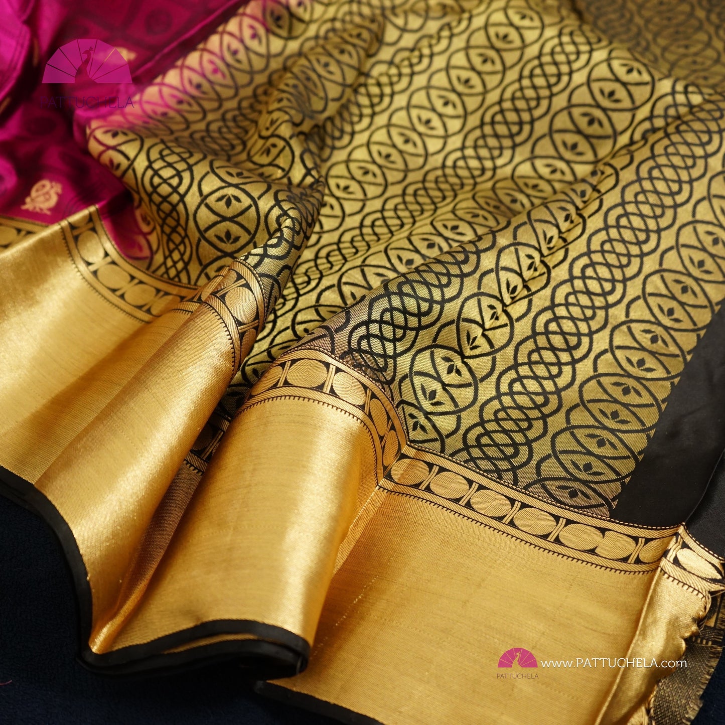 Majenta Kanchipuram Handloom SILK MARK CERTIFIED Saree with Gold Bavanchi Borders