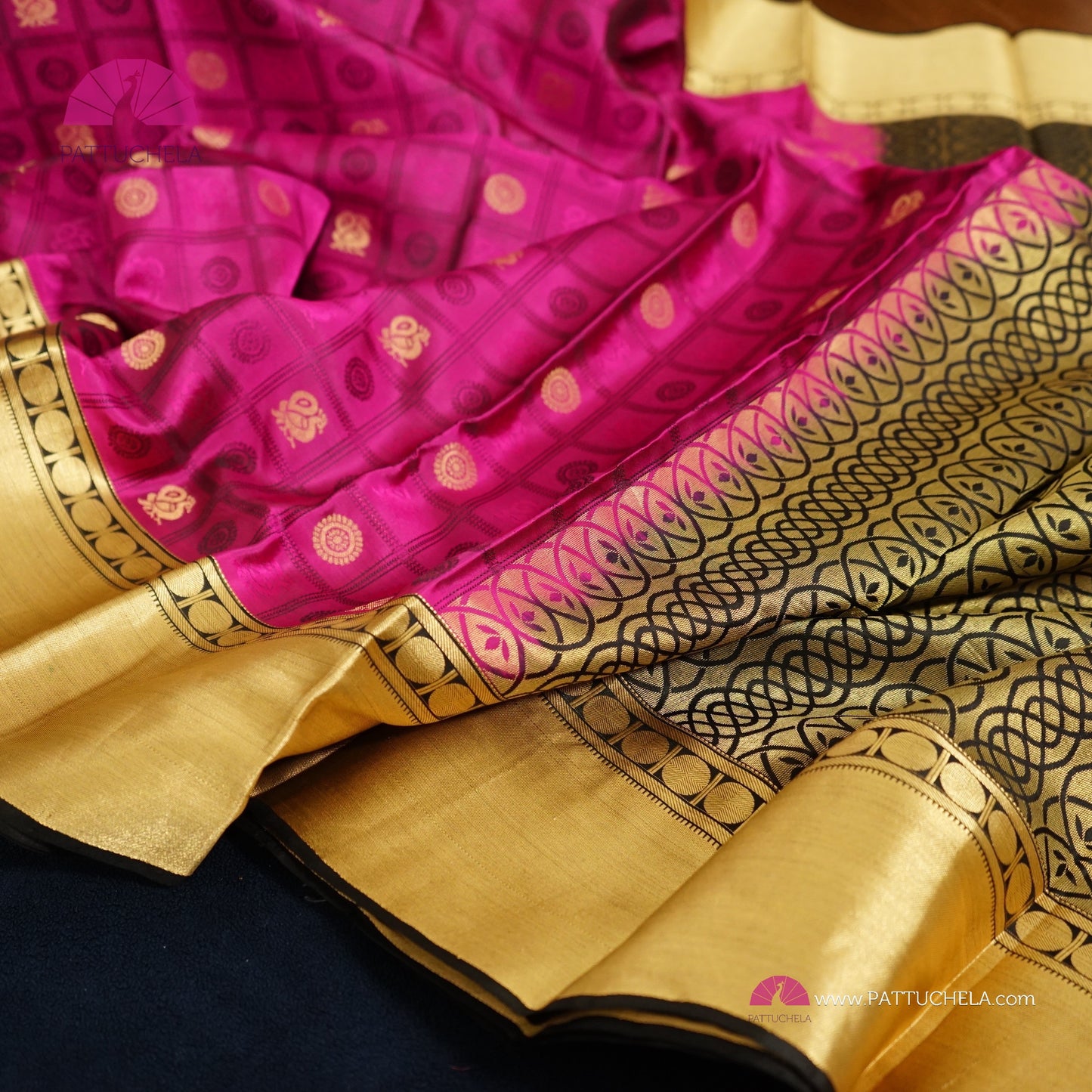 Majenta Kanchipuram Handloom SILK MARK CERTIFIED Saree with Gold Bavanchi Borders