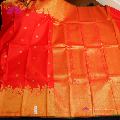 Pure Red Kanchipuram Handloom SILK MARK CERTIFIED Saree with Gold Zari Border