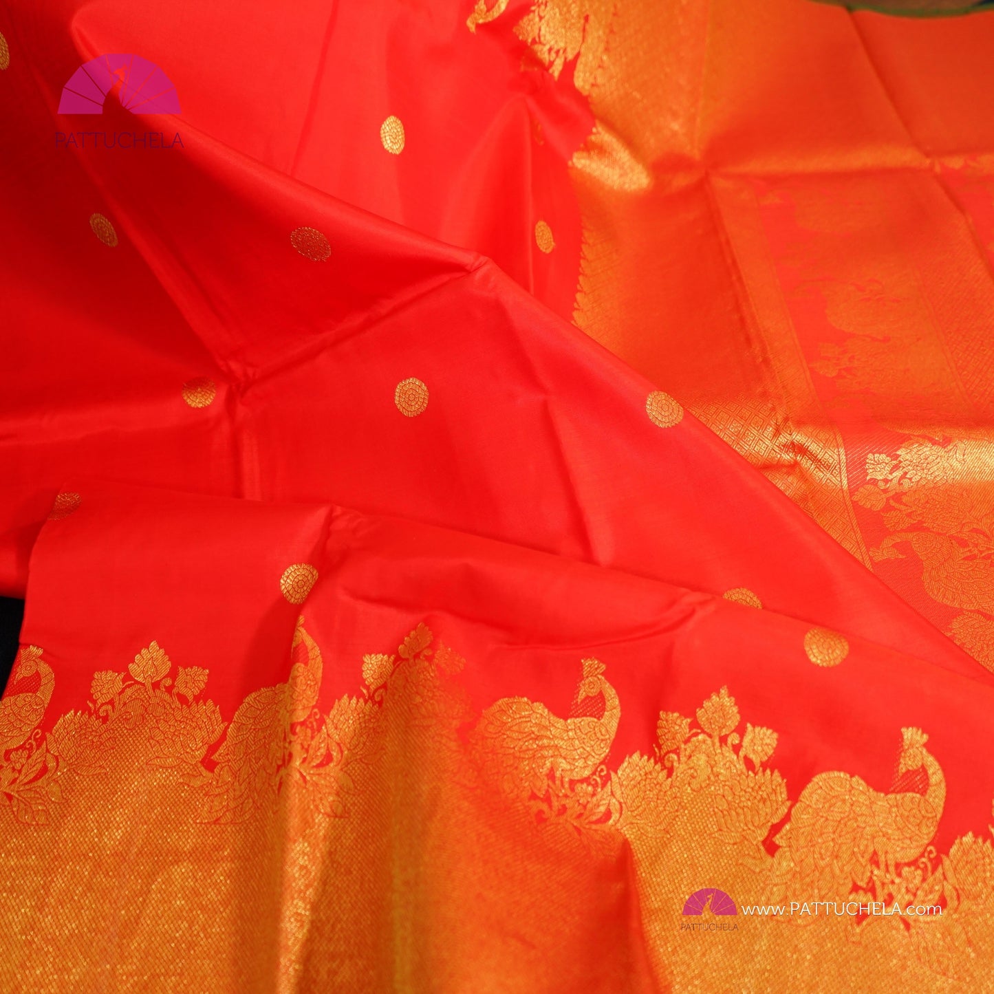 Pure Red Kanchipuram Handloom SILK MARK CERTIFIED Saree with Gold Zari Border