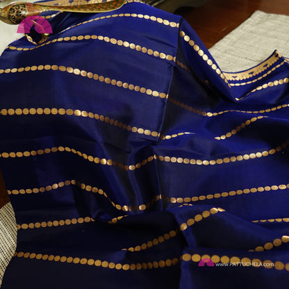 Blue Kanchipuram Stripes Silk Saree with Gold Zari Weaved Border | Wedding Saree | Silk Mark Certified | PattuChela