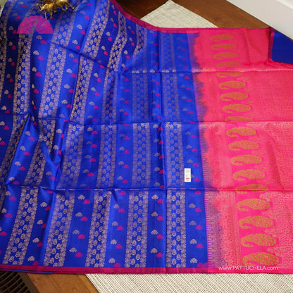 Gorgeous Blue Kanchipuram Soft Silk Saree in striped line zari weaves | Party Wear | Silk mark Certified | Kanjivaram Silks | PattuChela Silks