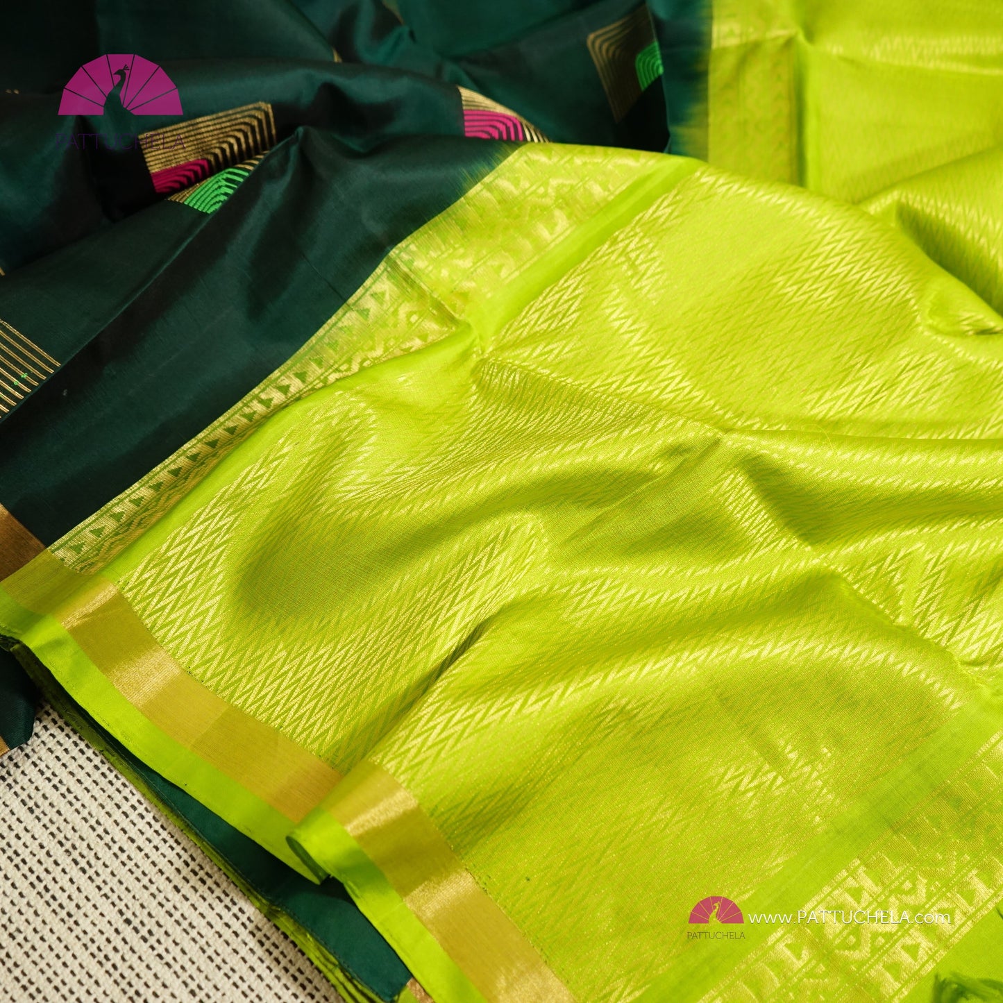 Bottle Green Pure Kanchipuram Soft Silk Saree with Meenakari Zari Motifs | Wedding Saree | Silkmark Certified | Kanjivaram Silks | PattuChela Silks
