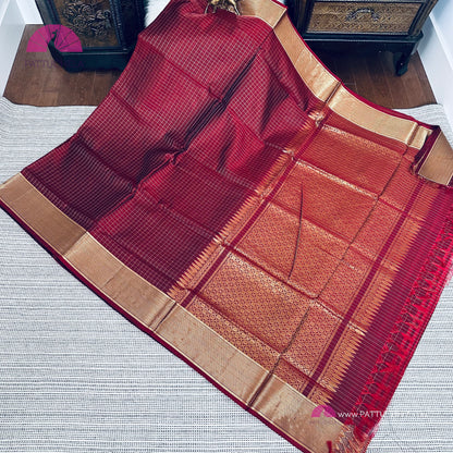 Maroon Kanchipuram Radhika Sarath Kumar Style Checked Handloom SILK MARK CERTIFIED Saree