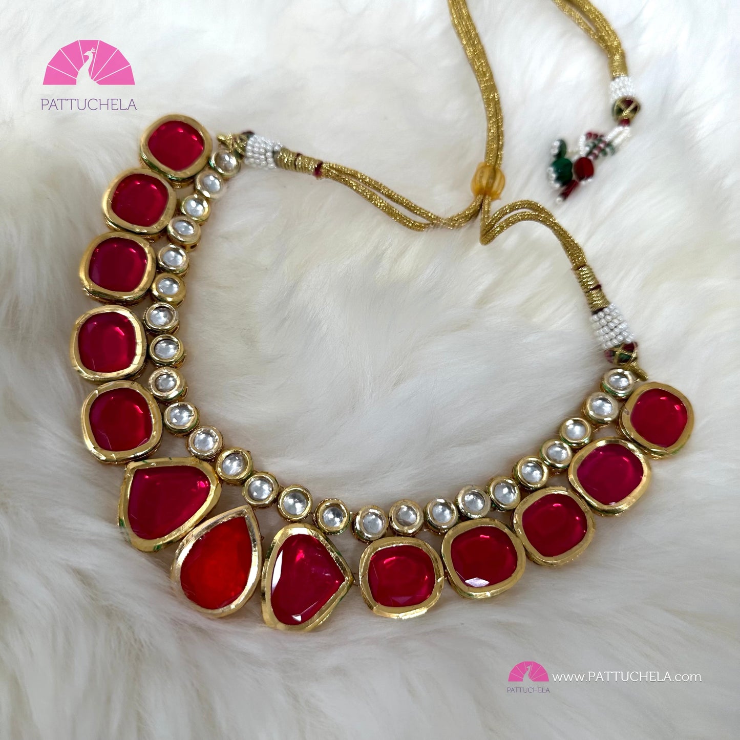 Red Uncut Meenakari Kundan Necklace Set with earrings | Fancy Jewelry | Indian Jewelry | PattuChela