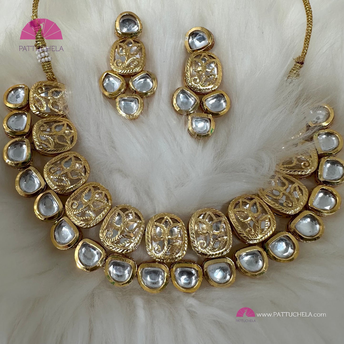 White Uncut Meenakari Kundan Necklace Set with earrings | Fancy Jewelry | Indian Jewelry | PattuChela