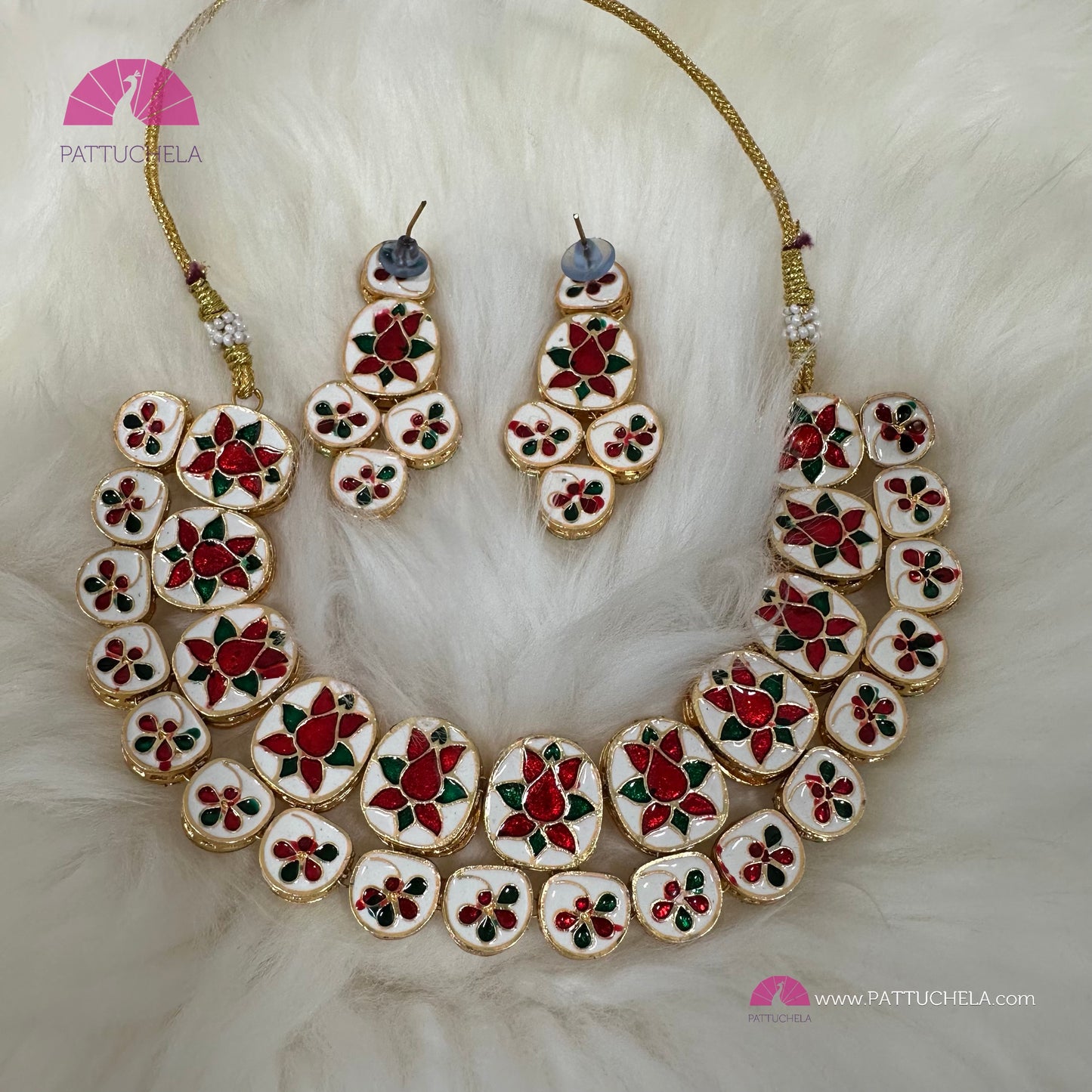 White Uncut Meenakari Kundan Necklace Set with earrings | Fancy Jewelry | Indian Jewelry | PattuChela