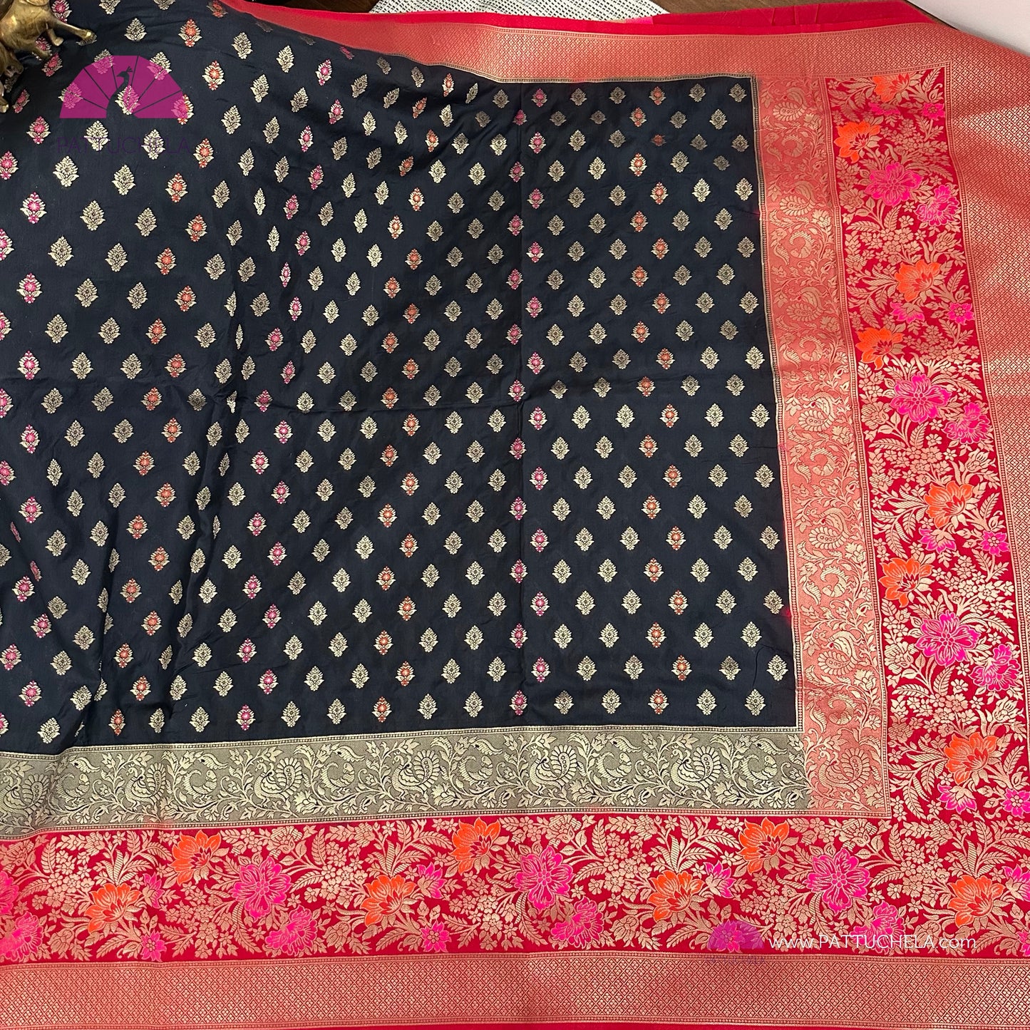 Black Banarasi Soft Silk Meenakari Saree with STITCHED BLOUSE