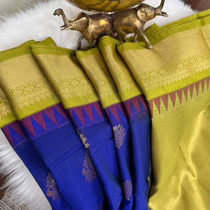 Blue Gadwal Handloom Silk Cotton Sarees with Ganga Jamuna Borders | Sico Sarees | Wedding Saree | Gadwal Silk