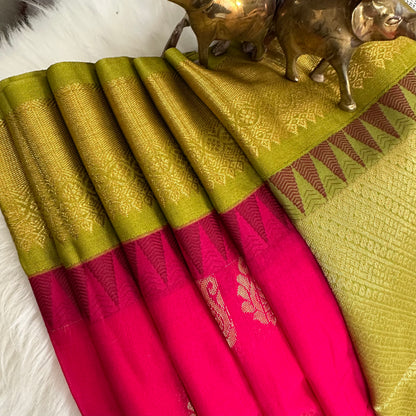 Rani Pink Gadwal Handloom Silk Cotton Sarees with Ganga Jamuna Borders | Sico Sarees | Wedding Saree | Gadwal Silk