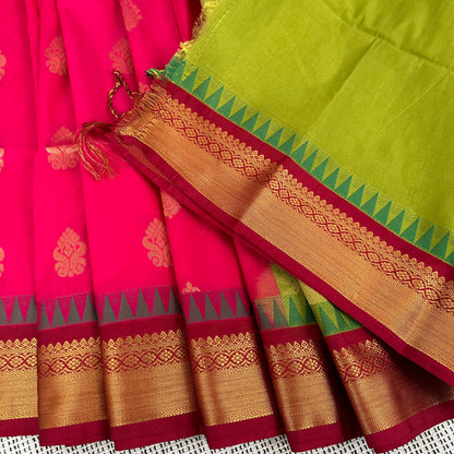 Rani Pink Gadwal Handloom Silk Cotton Sarees with Ganga Jamuna Borders | Sico Sarees | Wedding Saree | Gadwal Silk