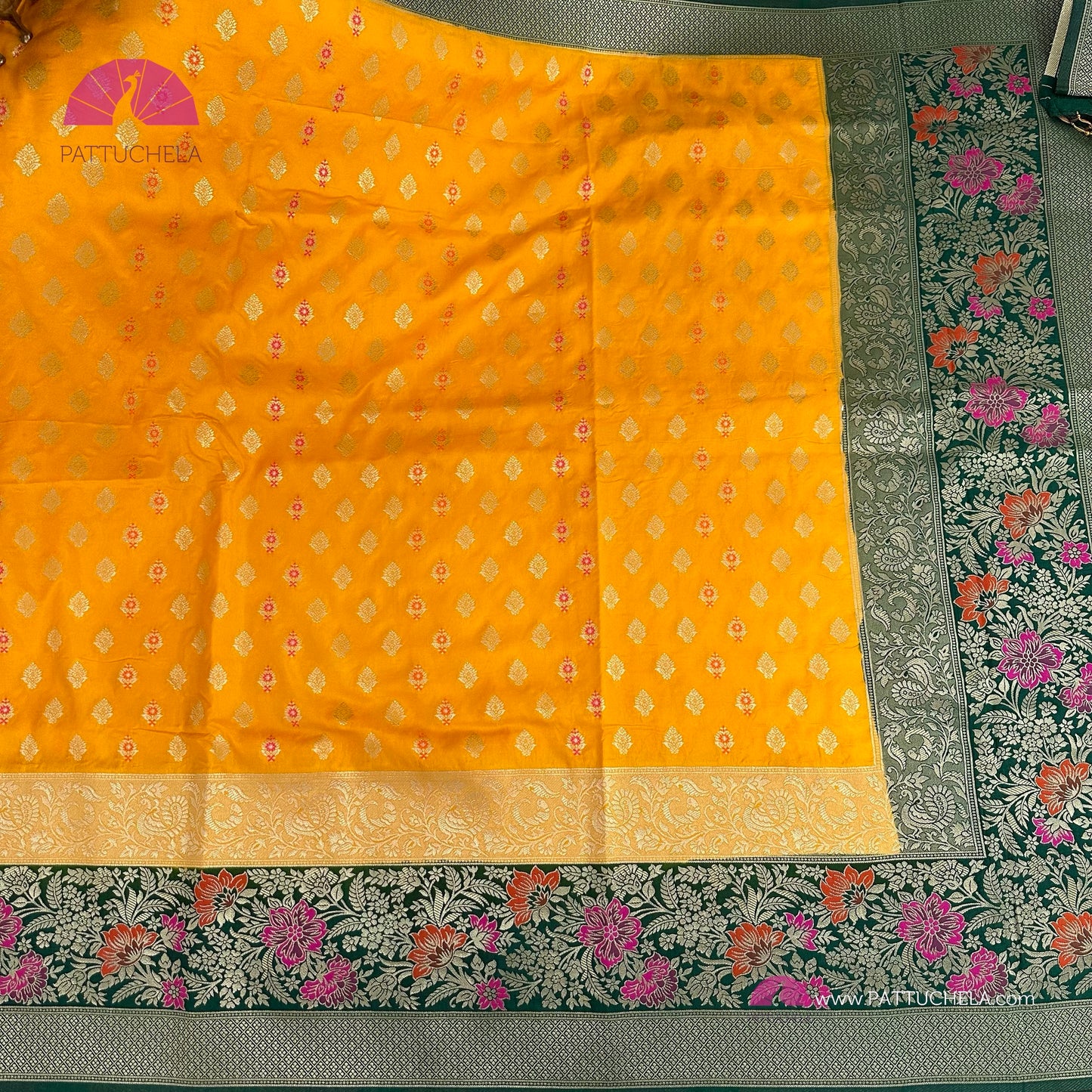 Mango Yellow Banarasi Soft Silk Meenakari Saree with STITCHED BLOUSE
