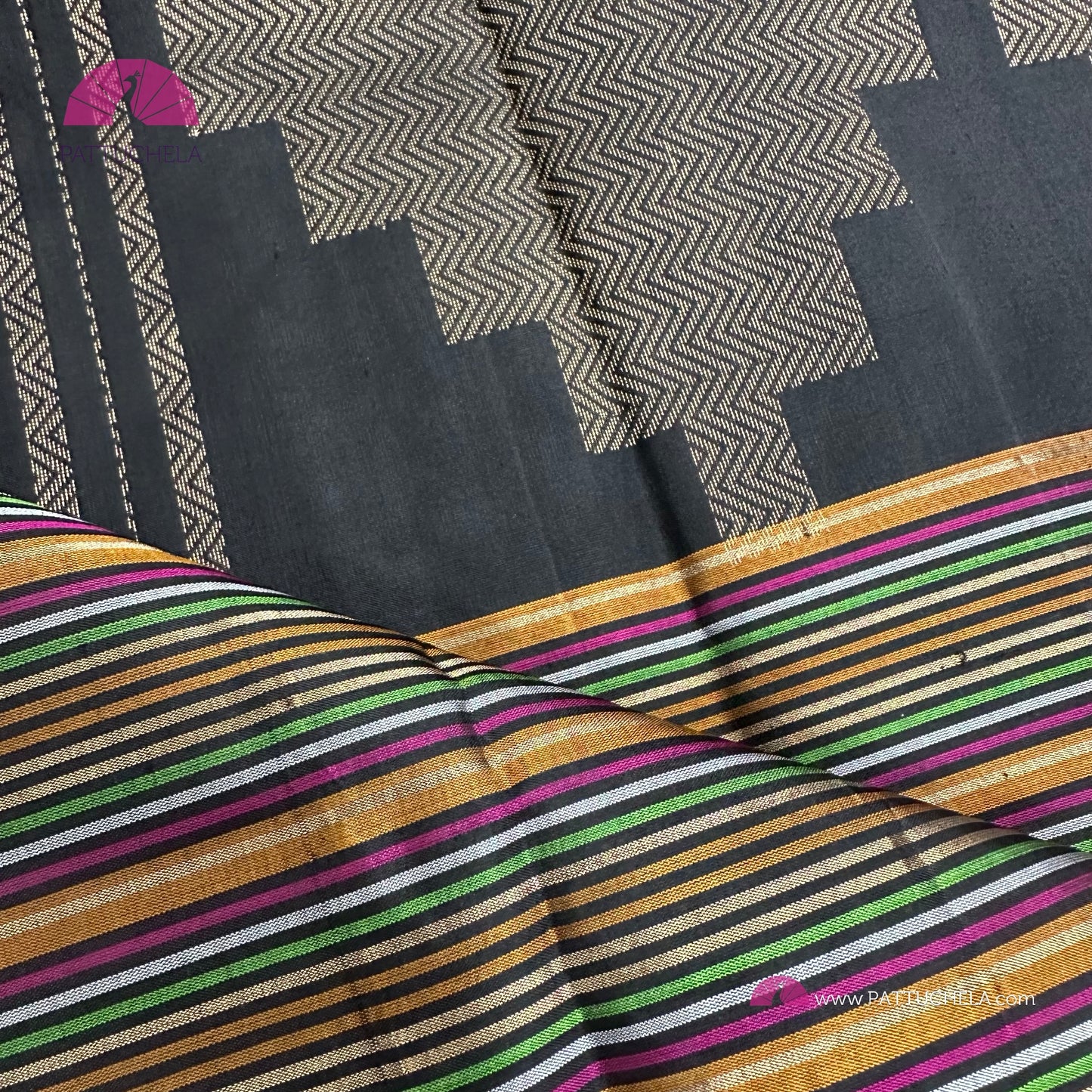 Grey Kanchipuram Soft Silk Saree with Unique Border in multiple Hues | Soft Silk Saree | Contemporary Pattern | Silk mark Certified | Kanjivaram Silks