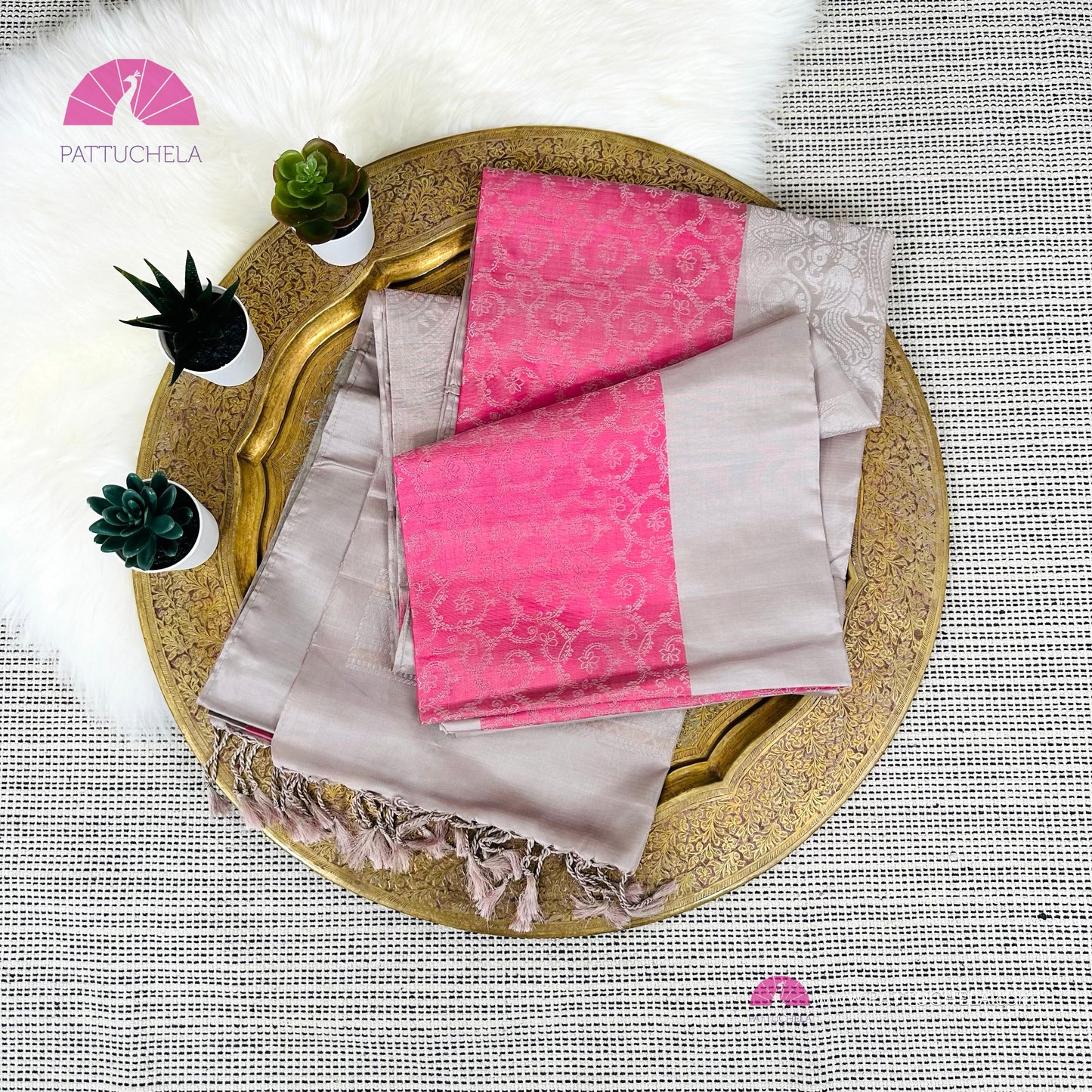 Pastel Pink Kanchipuram Handloom Soft Silk Saree with Mandala Motif Borders | SILK MARK CERTIFIED | Kanjivaram Silks