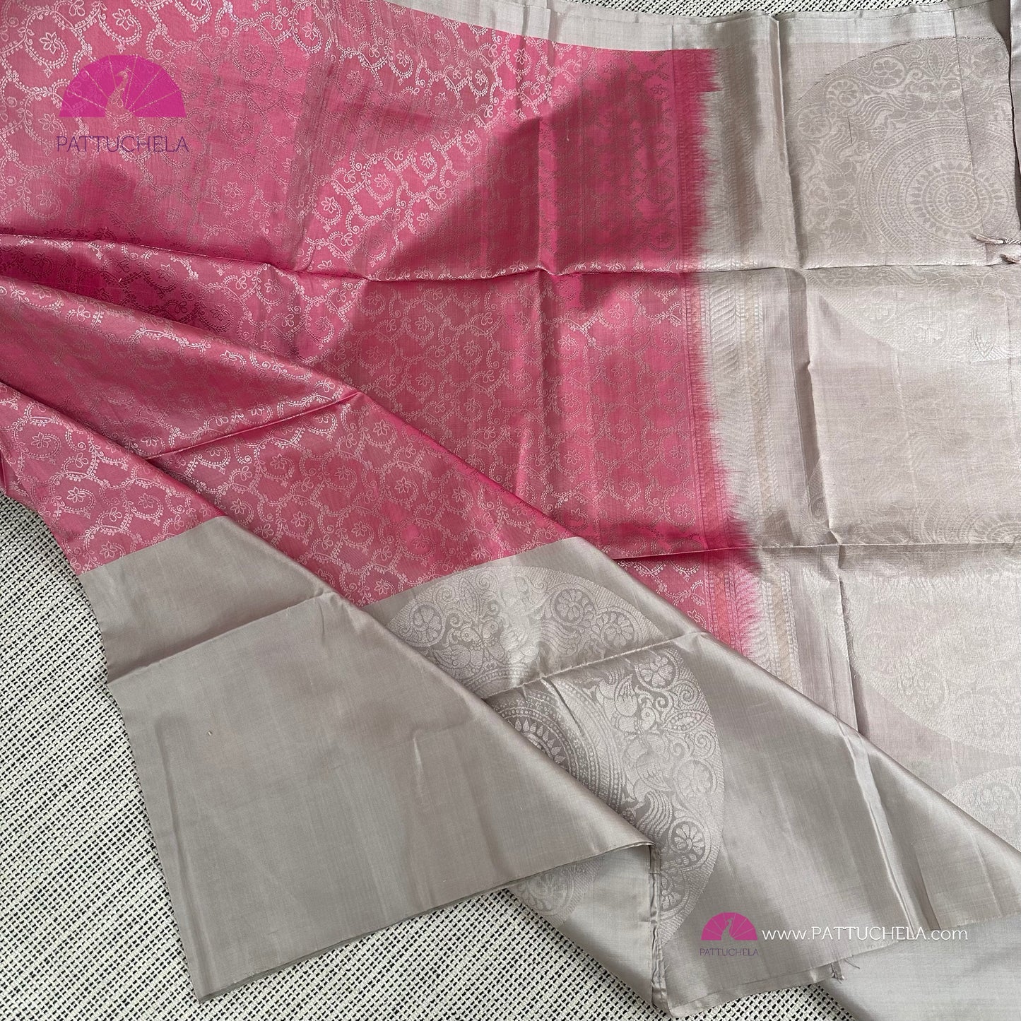 Pastel Pink Kanchipuram Handloom Soft Silk Saree with Mandala Motif Borders | SILK MARK CERTIFIED | Kanjivaram Silks