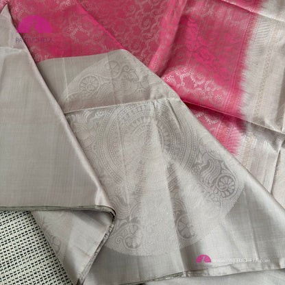 Pastel Pink Kanchipuram Handloom Soft Silk Saree with Mandala Motif Borders | SILK MARK CERTIFIED | Kanjivaram Silks