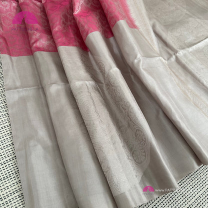 Pastel Pink Kanchipuram Handloom Soft Silk Saree with Mandala Motif Borders | SILK MARK CERTIFIED | Kanjivaram Silks