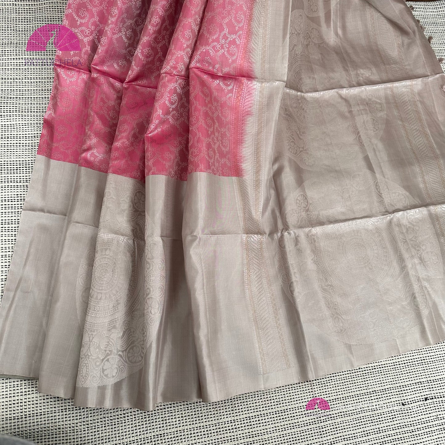 Pastel Pink Kanchipuram Handloom Soft Silk Saree with Mandala Motif Borders | SILK MARK CERTIFIED | Kanjivaram Silks