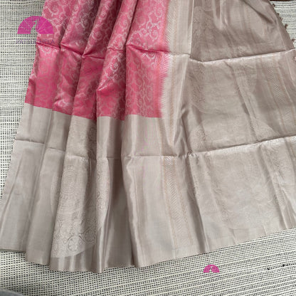 Pastel Pink Kanchipuram Handloom Soft Silk Saree with Mandala Motif Borders | SILK MARK CERTIFIED | Kanjivaram Silks