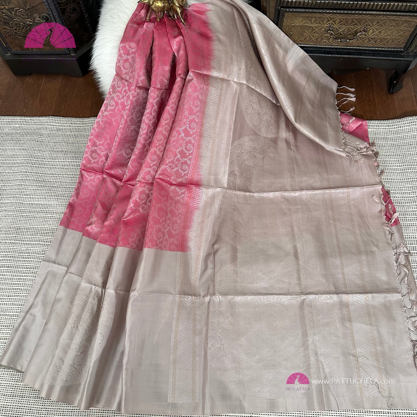 Pastel Pink Kanchipuram Handloom Soft Silk Saree with Mandala Motif Borders | SILK MARK CERTIFIED | Kanjivaram Silks