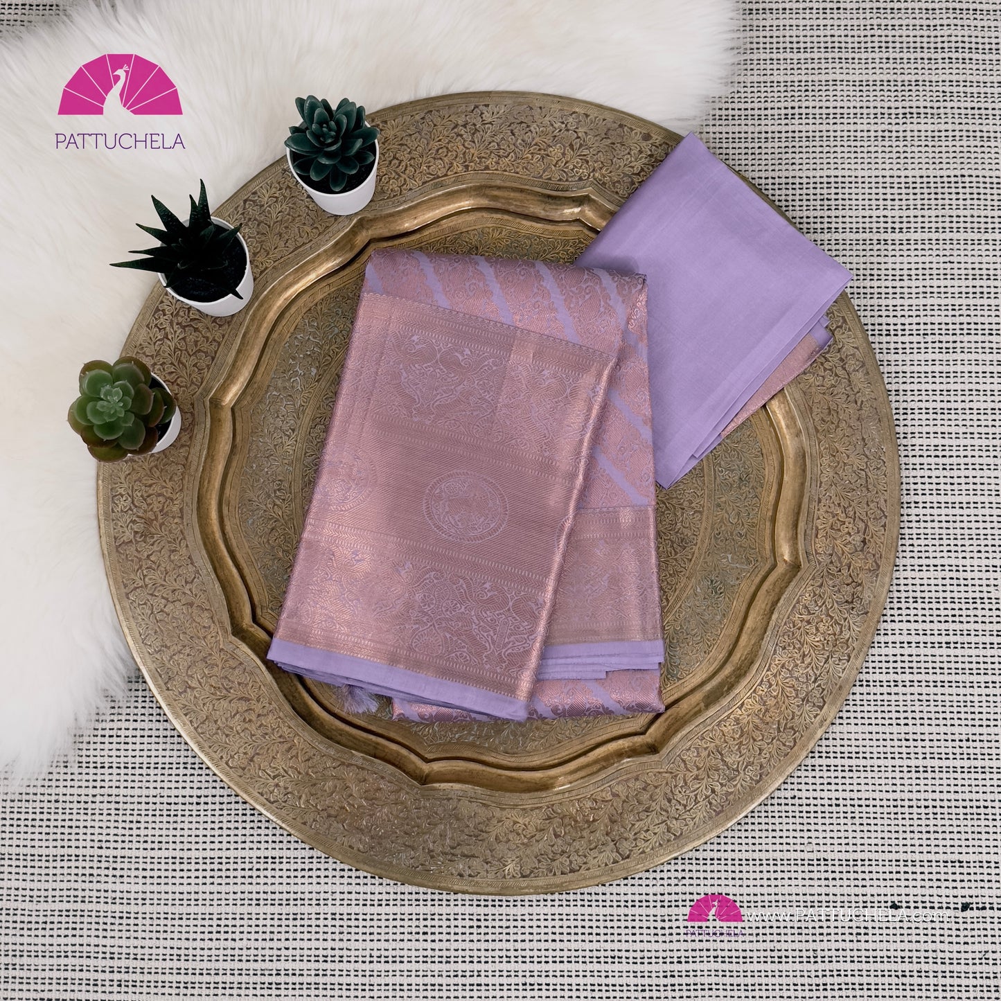 Pastel Lavender Kanjvaram Silk Saree with Copper Zari weavings