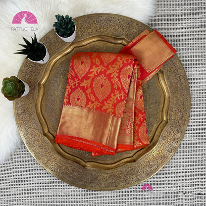 Pink & Orange Dual Tone Floral Kanchipuram Handloom SILK MARK CERTIFIED Saree