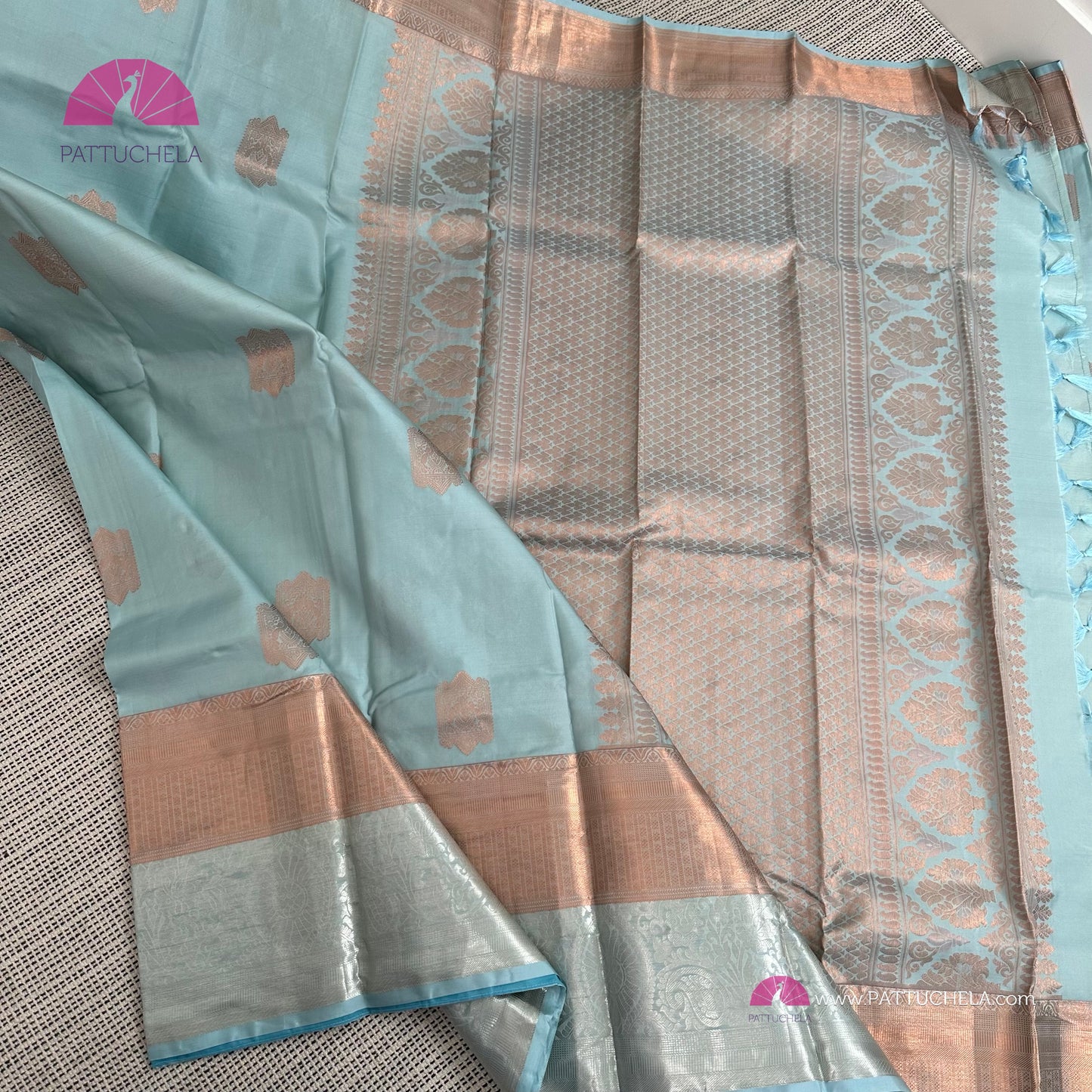 Pastel Blue Kanchipuram Handloom SILK MARK CERTIFIED Saree with dual zari borders