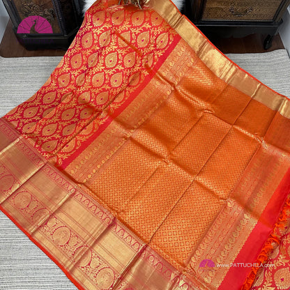 Pink & Orange Dual Tone Floral Kanchipuram Handloom SILK MARK CERTIFIED Saree