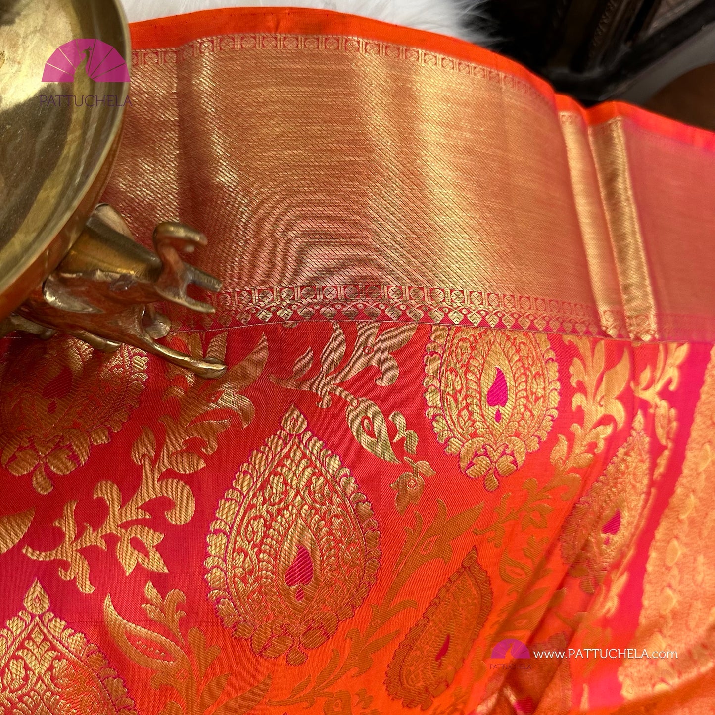 Pink & Orange Dual Tone Floral Kanchipuram Handloom SILK MARK CERTIFIED Saree