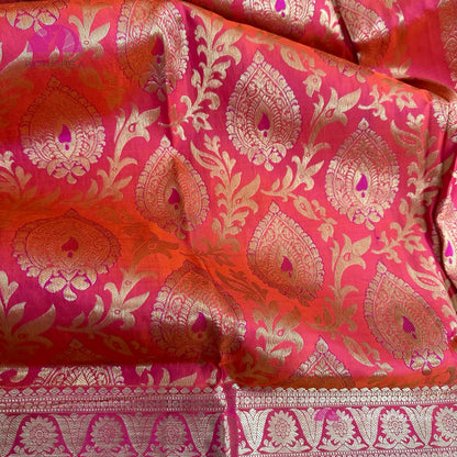 Pink & Orange Dual Tone Floral Kanchipuram Handloom SILK MARK CERTIFIED Saree