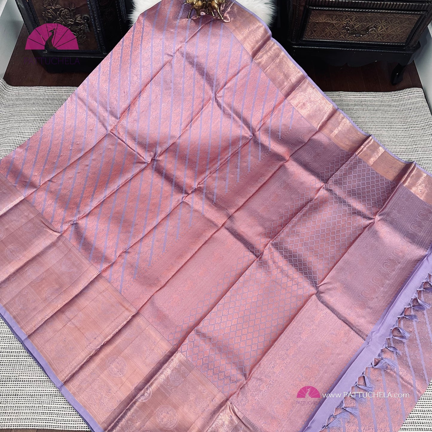 Pastel Lavender Kanjvaram Silk Saree with Copper Zari weavings