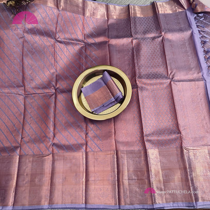 Pastel Lavender Kanjvaram Silk Saree with Copper Zari weavings