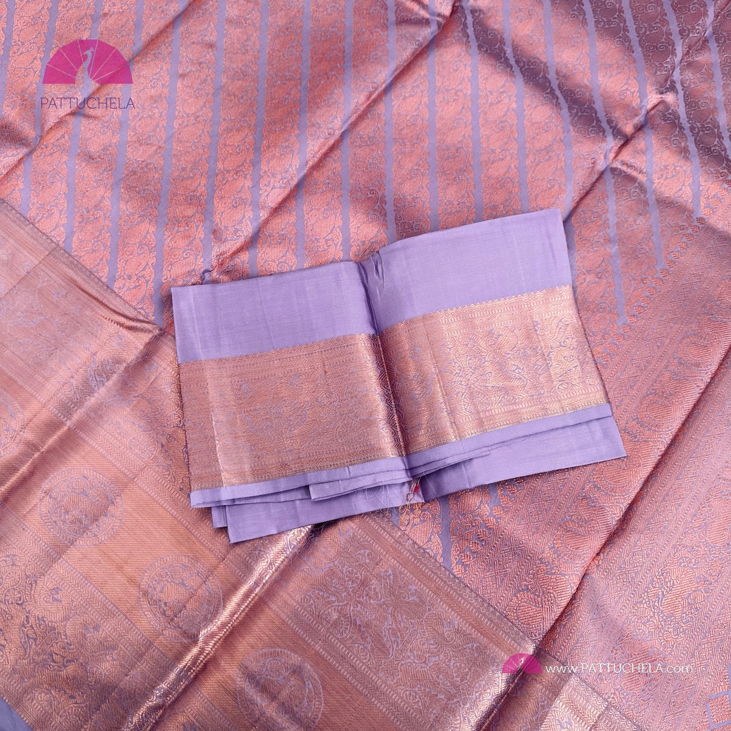 Pastel Lavender Kanjvaram Silk Saree with Copper Zari weavings