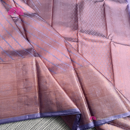 Pastel Lavender Kanjvaram Silk Saree with Copper Zari weavings